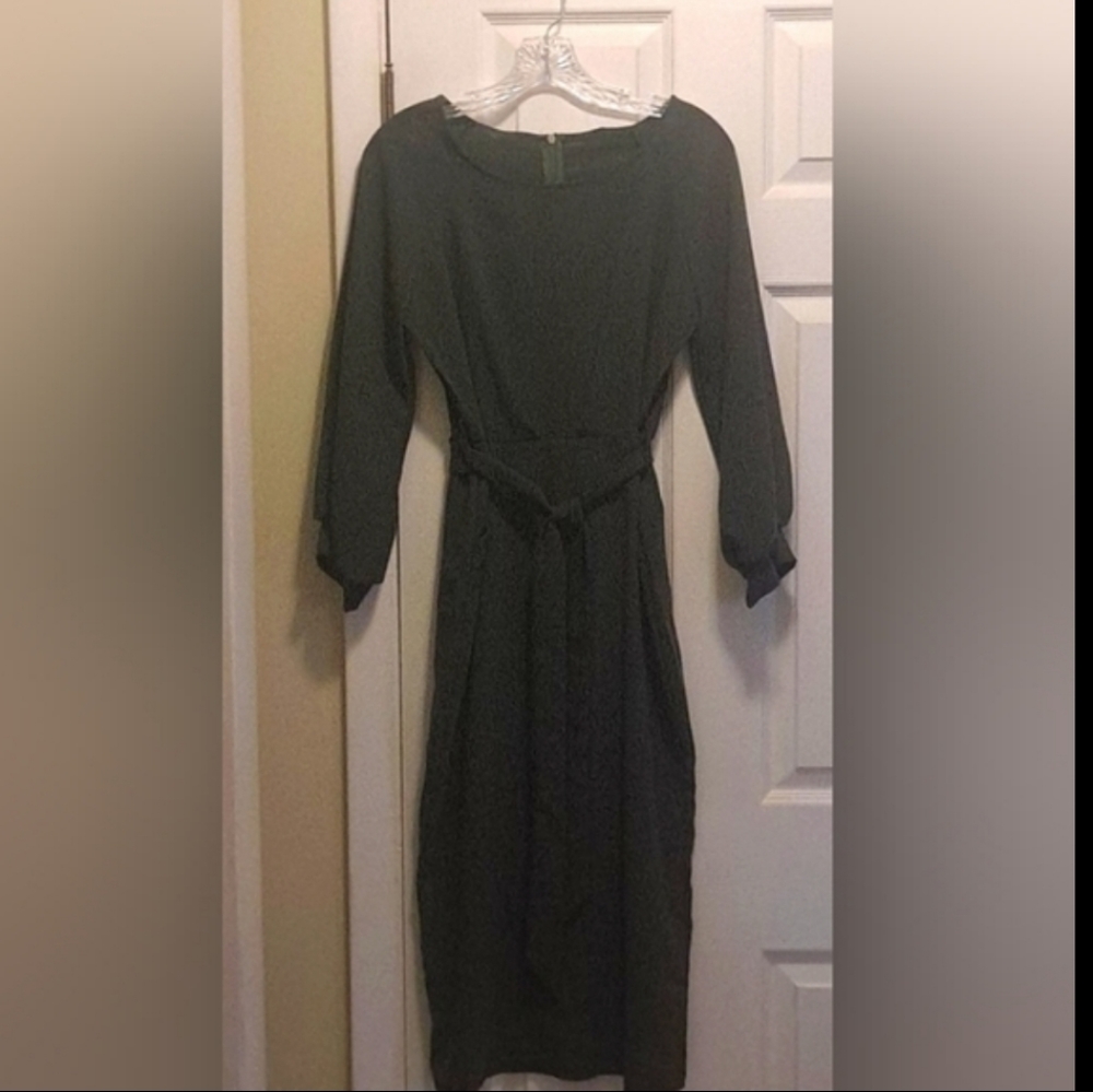 New Modest Feminine Olive Midi Dress